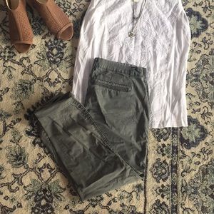 Green Cotton Crop Pants